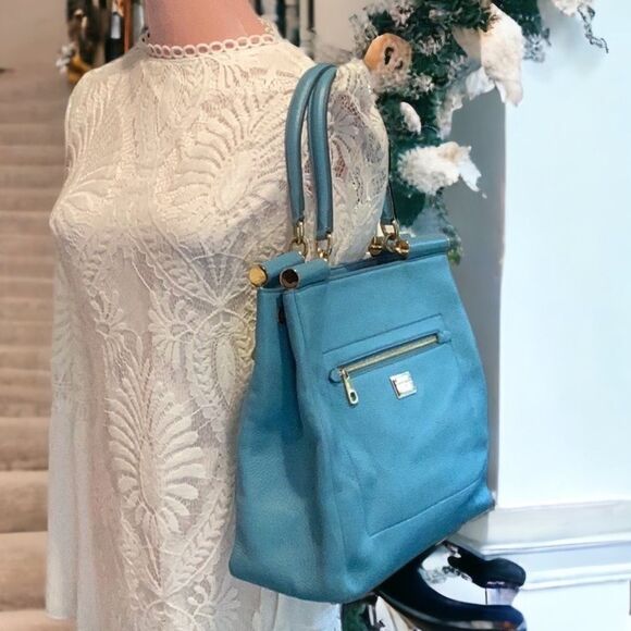 DOLCE & GABBANA BLUE LEATHER SHOULDER SATCHEL TOTE BAG - Picture 7 of 16